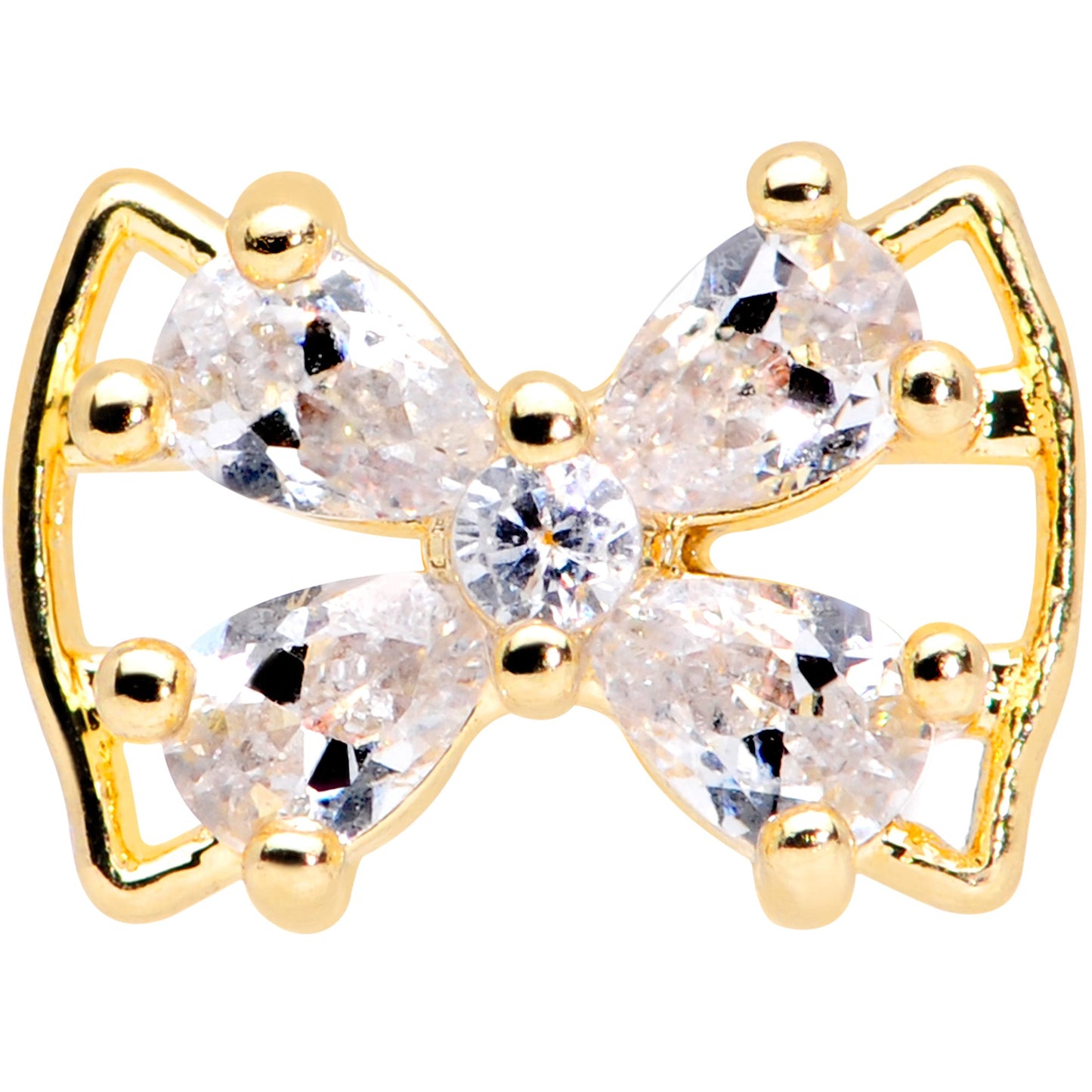 16G 1/4 Clear CZ Gem Gold Tone Beauty Bow Cartilage Tragus