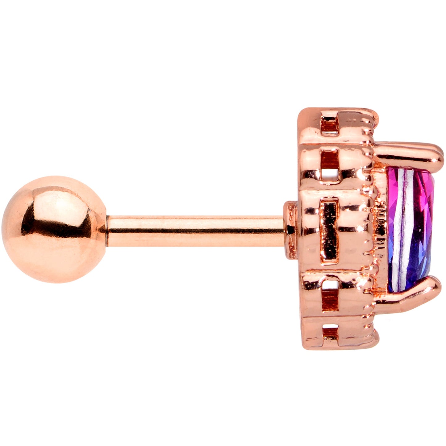 16G 1/4 Purple Tourmaline Rose Gold Tone Cartilage Tragus Earring
