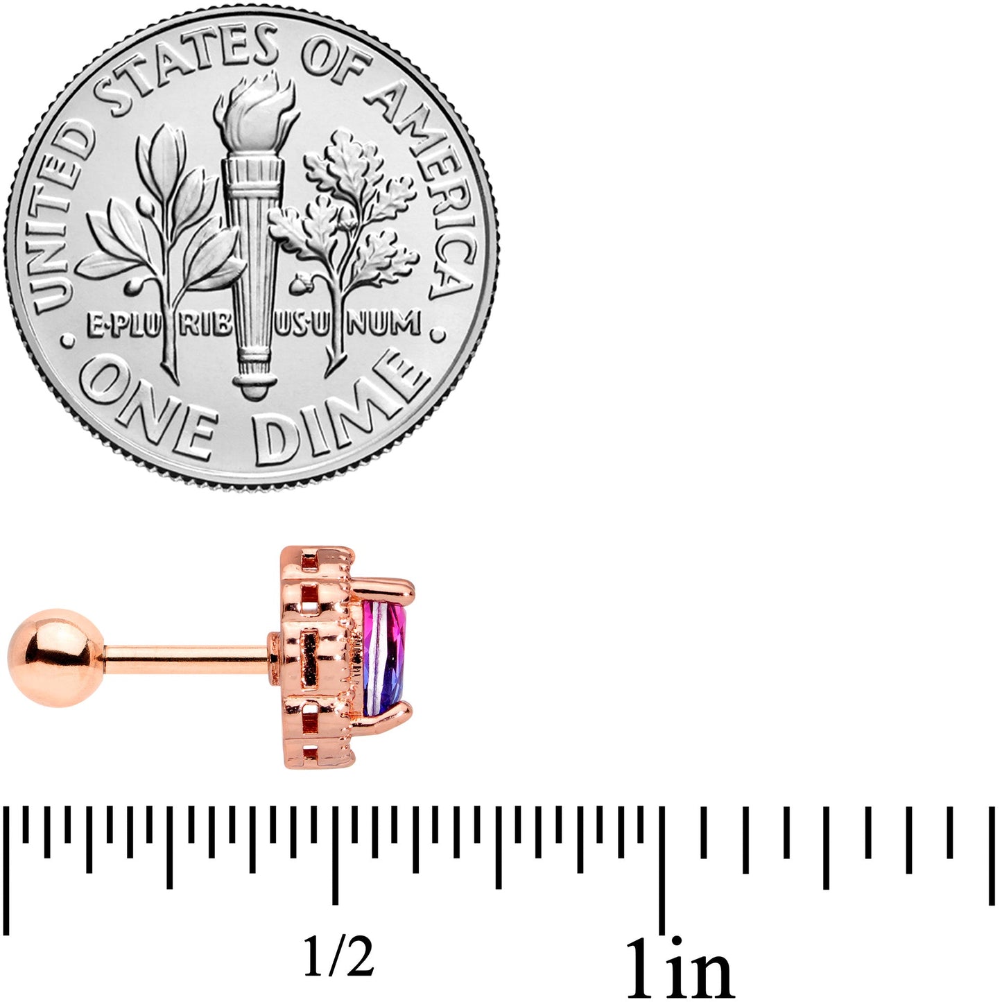 16G 1/4 Purple Tourmaline Rose Gold Tone Cartilage Tragus Earring