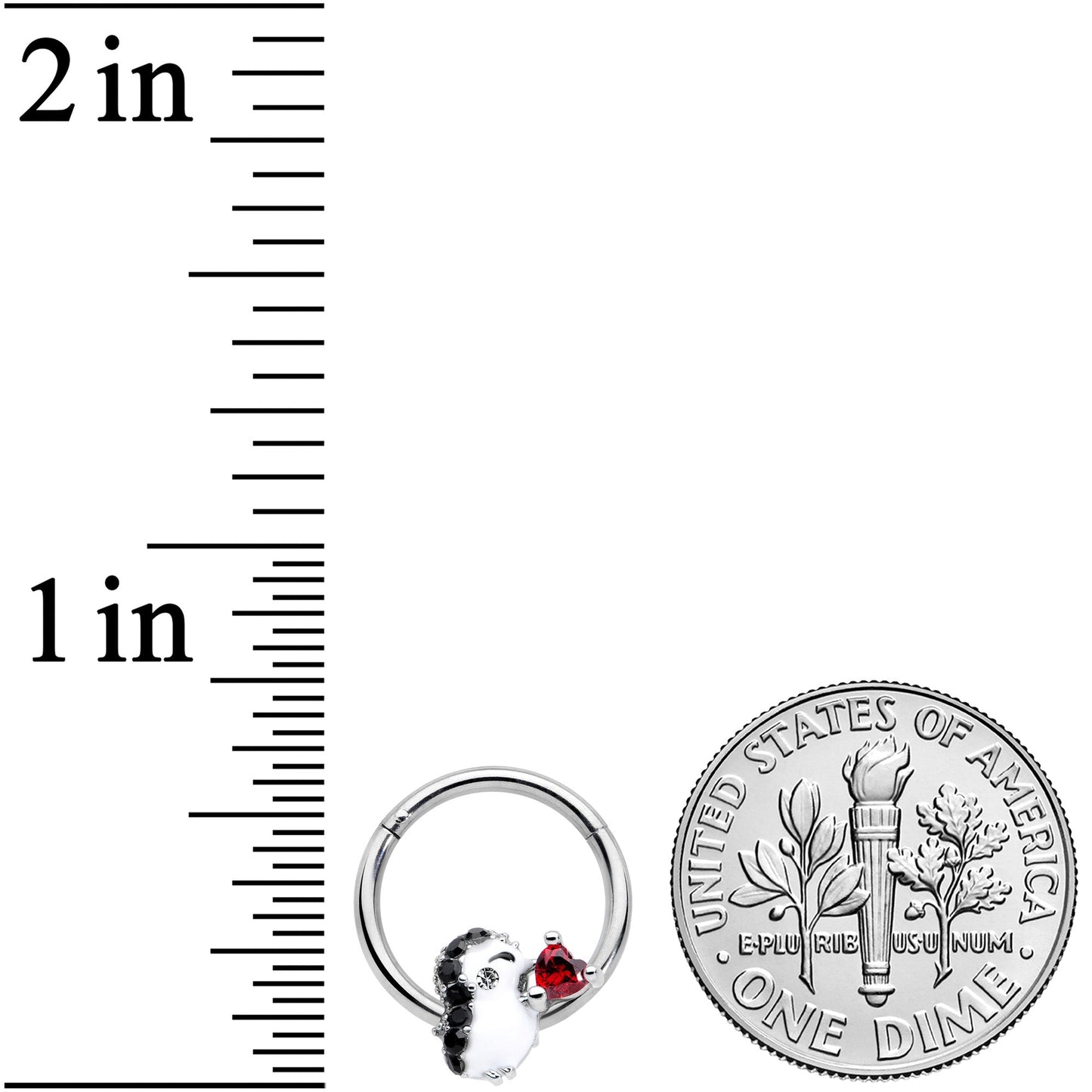 16G 3/8 Red Gem Penguin Heart Valentines Day Hinged Segment Ring