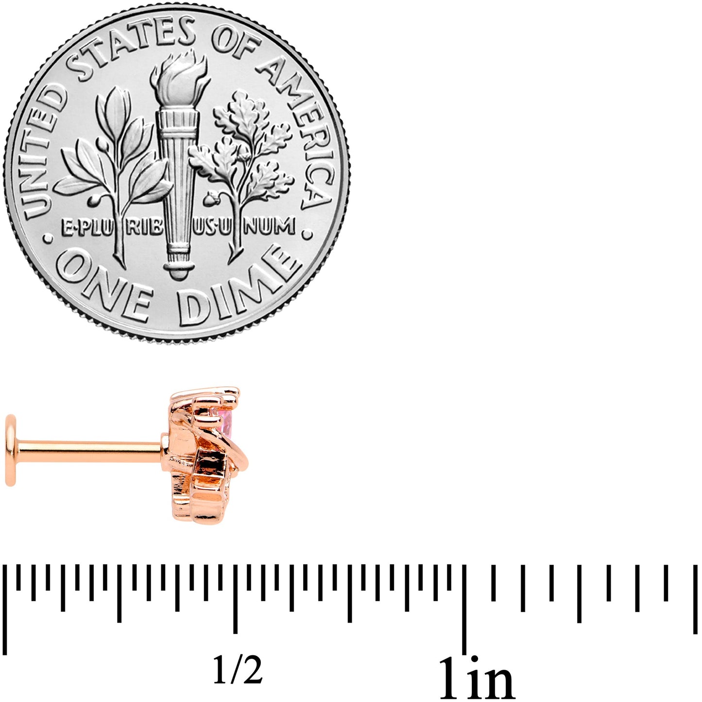 16G 5/16 Pink Gem Rose Gold Hue Star Heart Labret Monroe Tragus