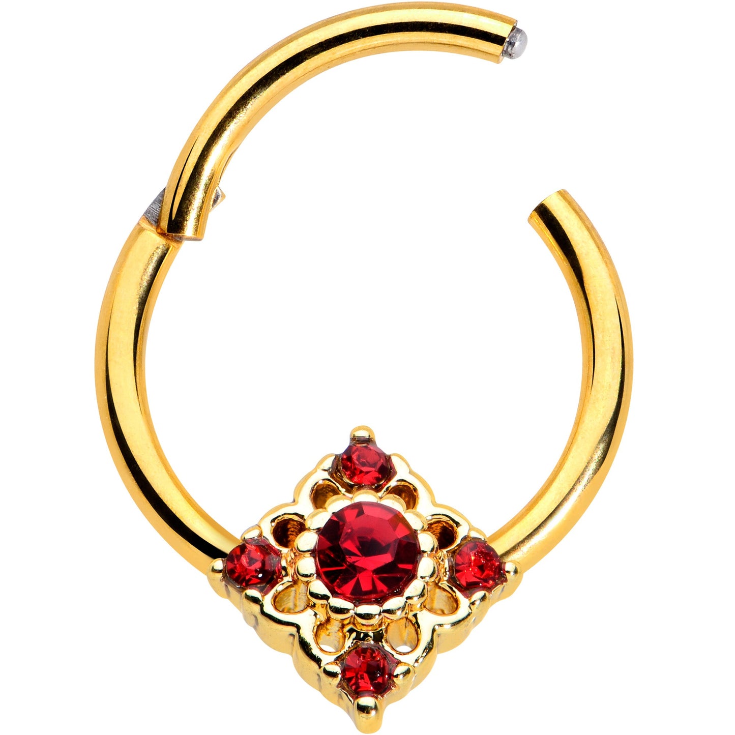 16G 3/8 Red Gem Gold Tone Regal Rhombus Hinged Segment Ring
