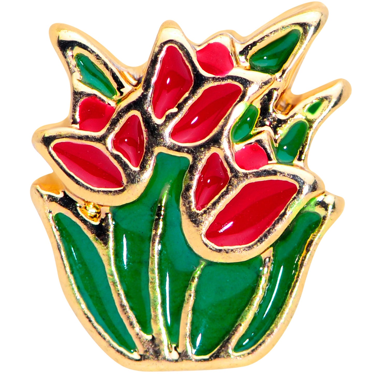 16G 1/4 Gold Tone Springtime Red Tulip Flower Cartilage Earring