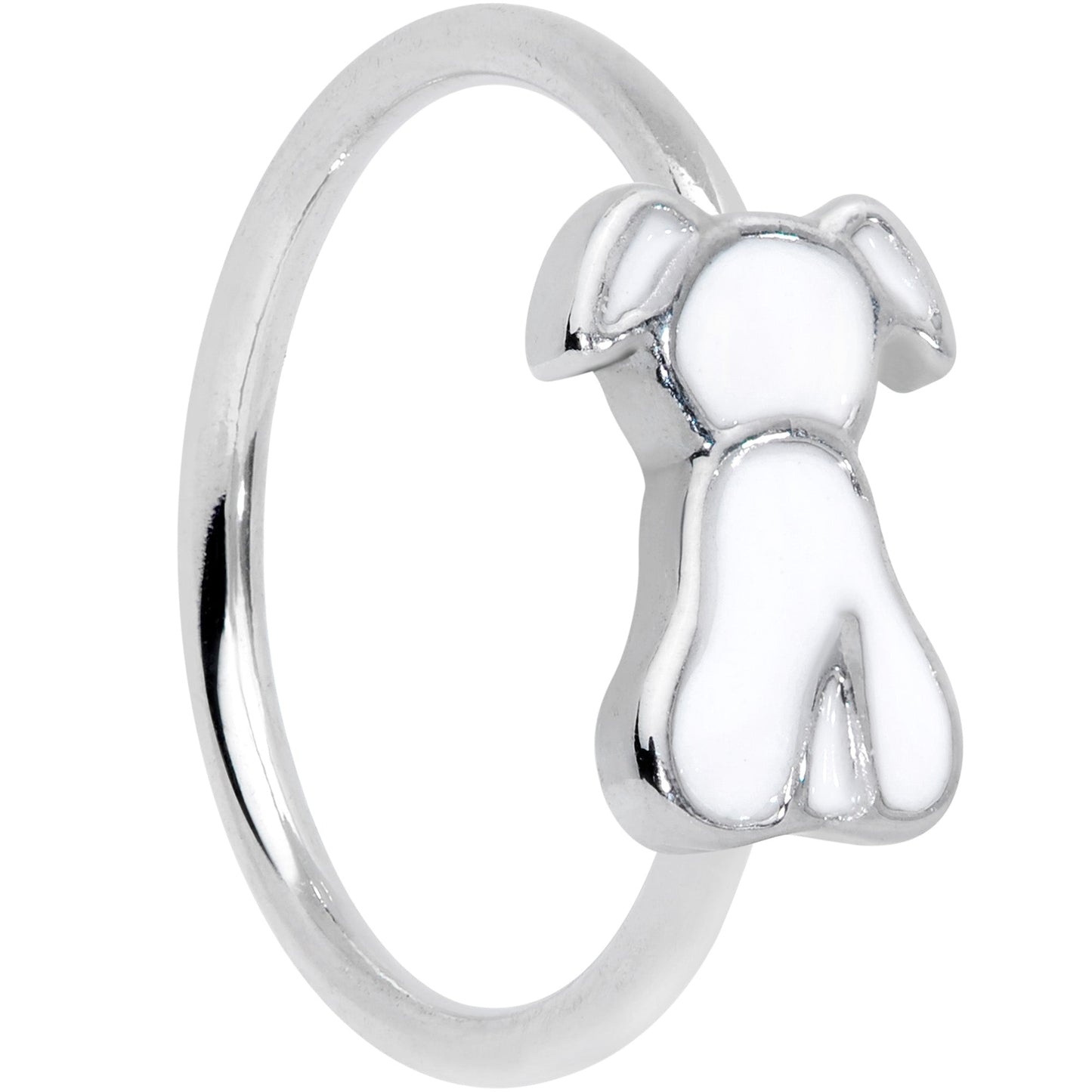 18G 3/8 White Sitting Dog Nose Hoop