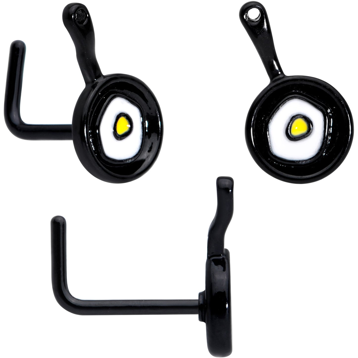 20G 7mm Black Spatula Kitchen Cooking L Shape Nose Ring Set of 2