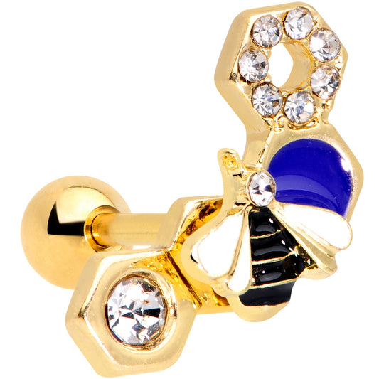 16G 1/4 Clear CZ Gem Gold Hue Lovely Bee Cartilage Tragus Earring