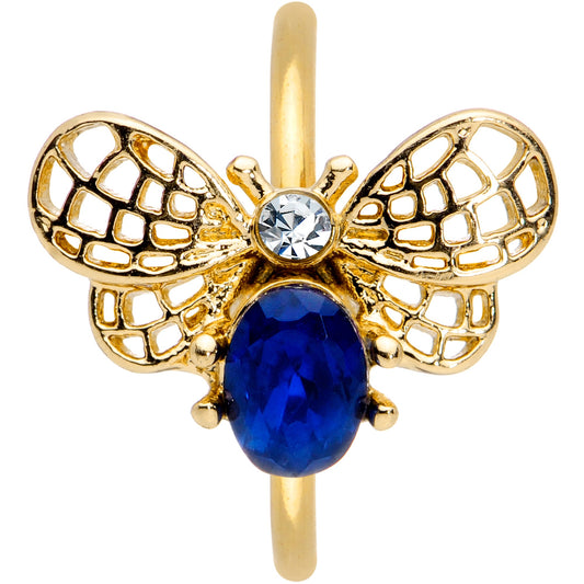 20G 5/16 Clear Blue Gem Gold Tone Beautiful Bee Nose Hoop