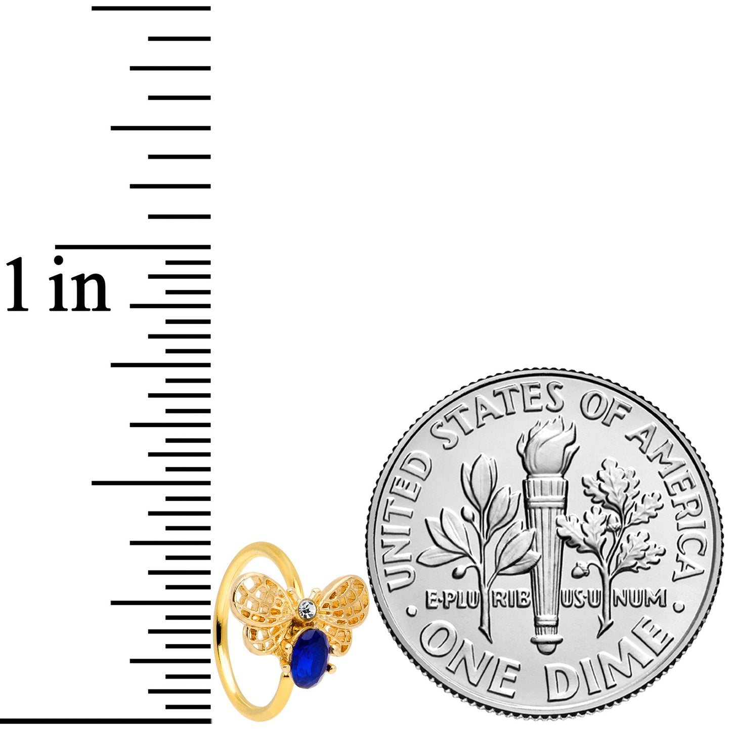 20G 5/16 Clear Blue Gem Gold Tone Beautiful Bee Nose Hoop