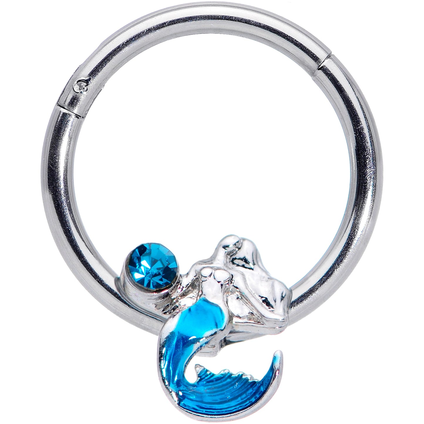 16G 3/8 Aqua Gem Blue Mermaid Hinged Segment Ring