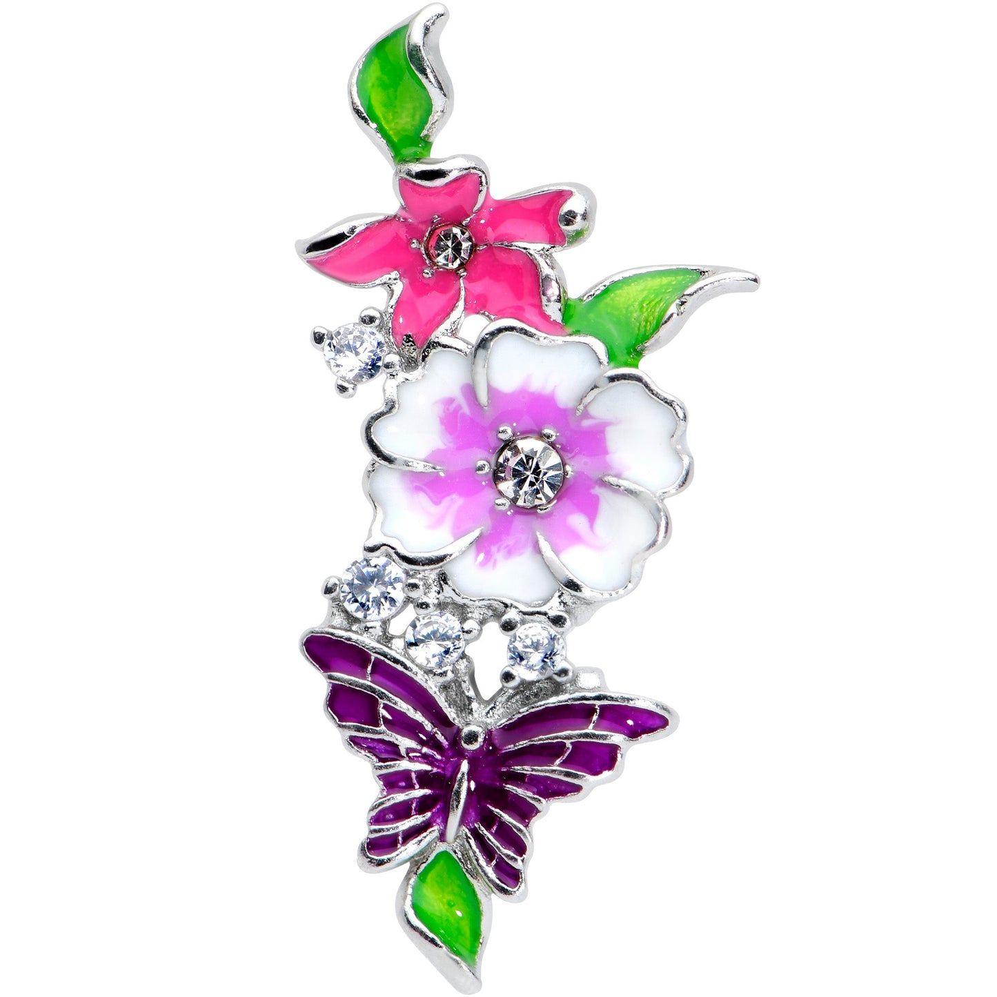 16G 1/4 Clear CZ Gem Flower Purple Butterfly Cartilage Tragus