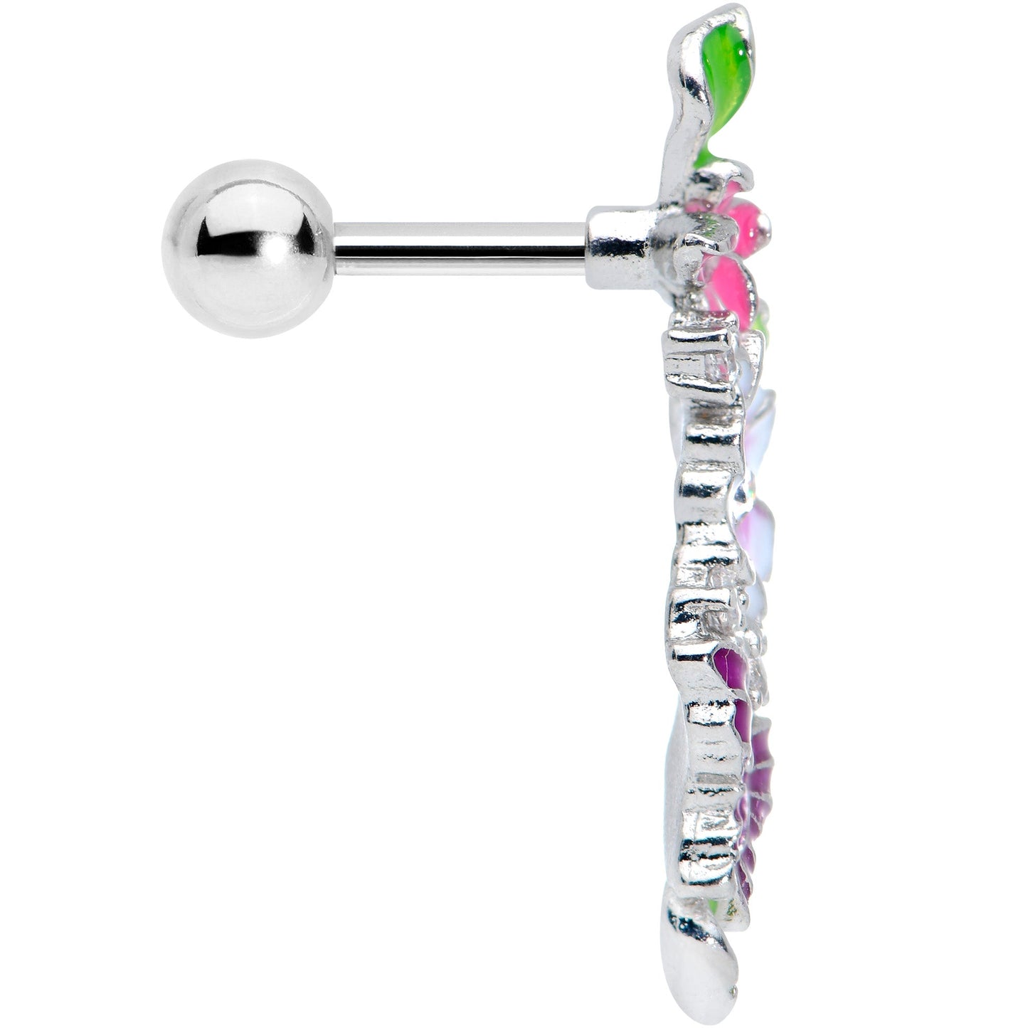 16G 1/4 Clear CZ Gem Flower Purple Butterfly Cartilage Tragus