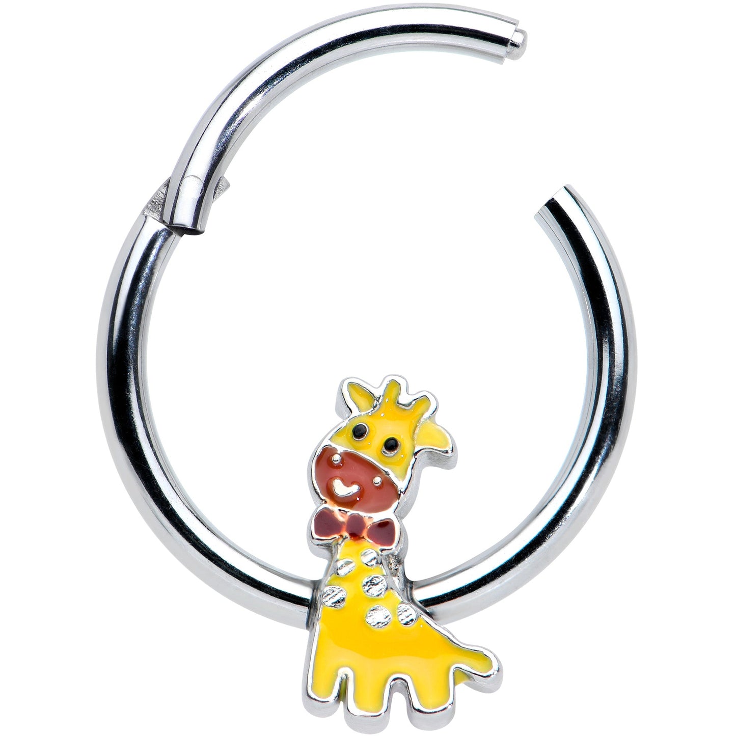 16G 3/8 Bow Tie Yellow Red Giraffe Hinged Segment Ring