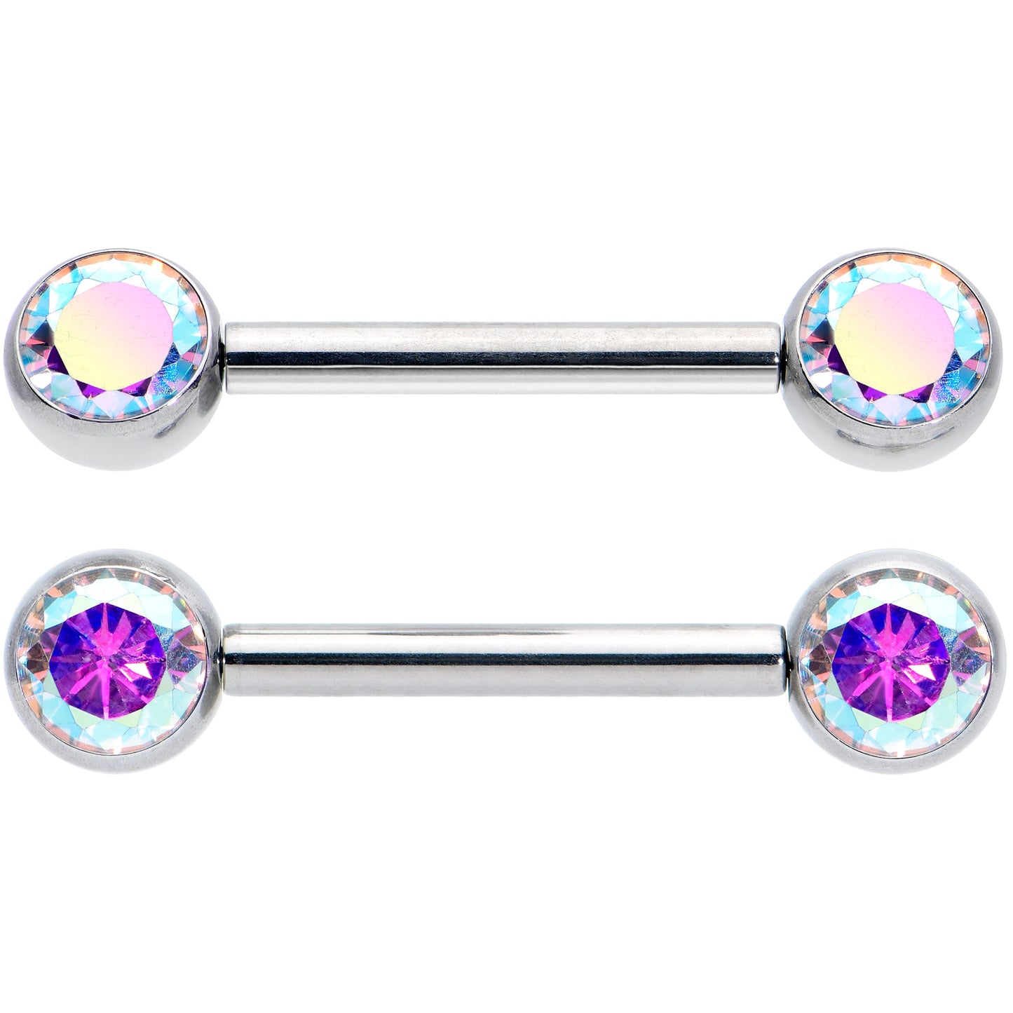 14G 1/2 Aurora CZ Gem G23 Titanium Threadless Nipple Ring Set