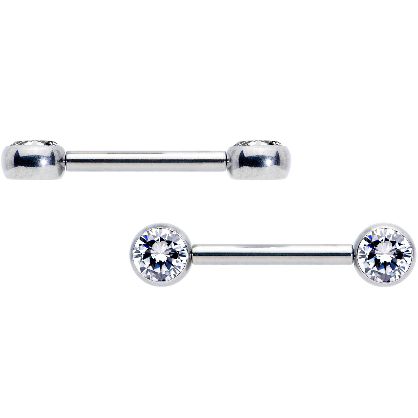 14G 1/2 Clear CZ Gem G23 Titanium Threadless Nipple Ring Set