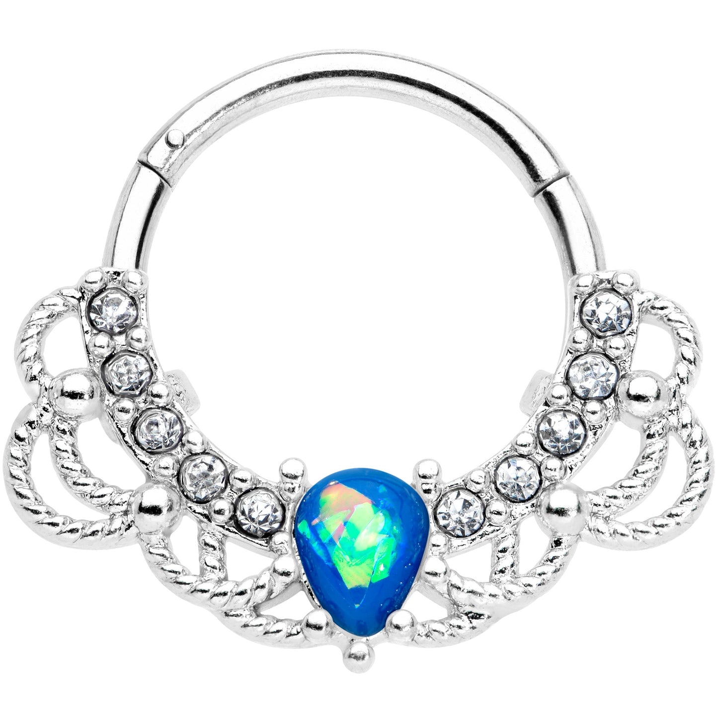 16G 3/8 Blue Faux Opal Lace Lover Hinged Segment Ring