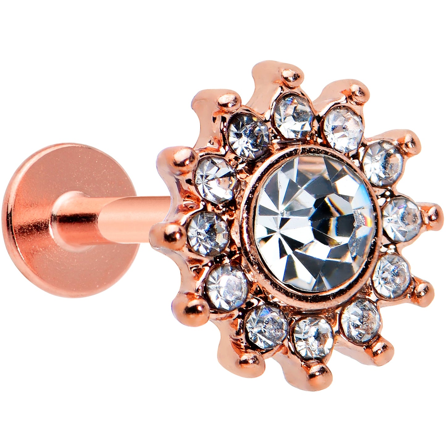 16G 1/4 Clear Gem Rose Gold Tone Stylish Sun Labret Monroe Tragus