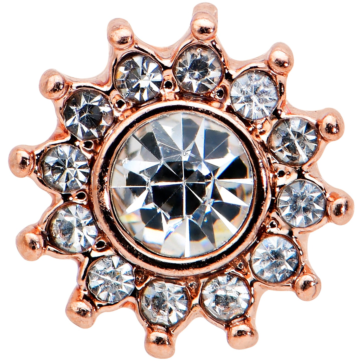 16G 1/4 Clear Gem Rose Gold Tone Stylish Sun Labret Monroe Tragus