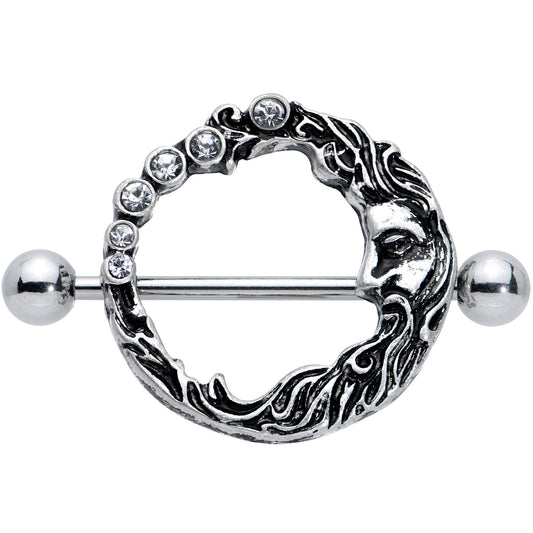 14G 3/4 Clear Gem Face Crescent Moon Nipple Shield Set