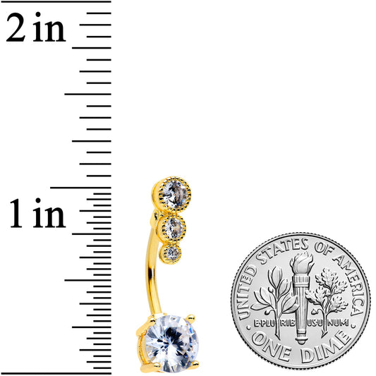Clear CZ Gem Gold Tone Triple Drop Round Belly Ring