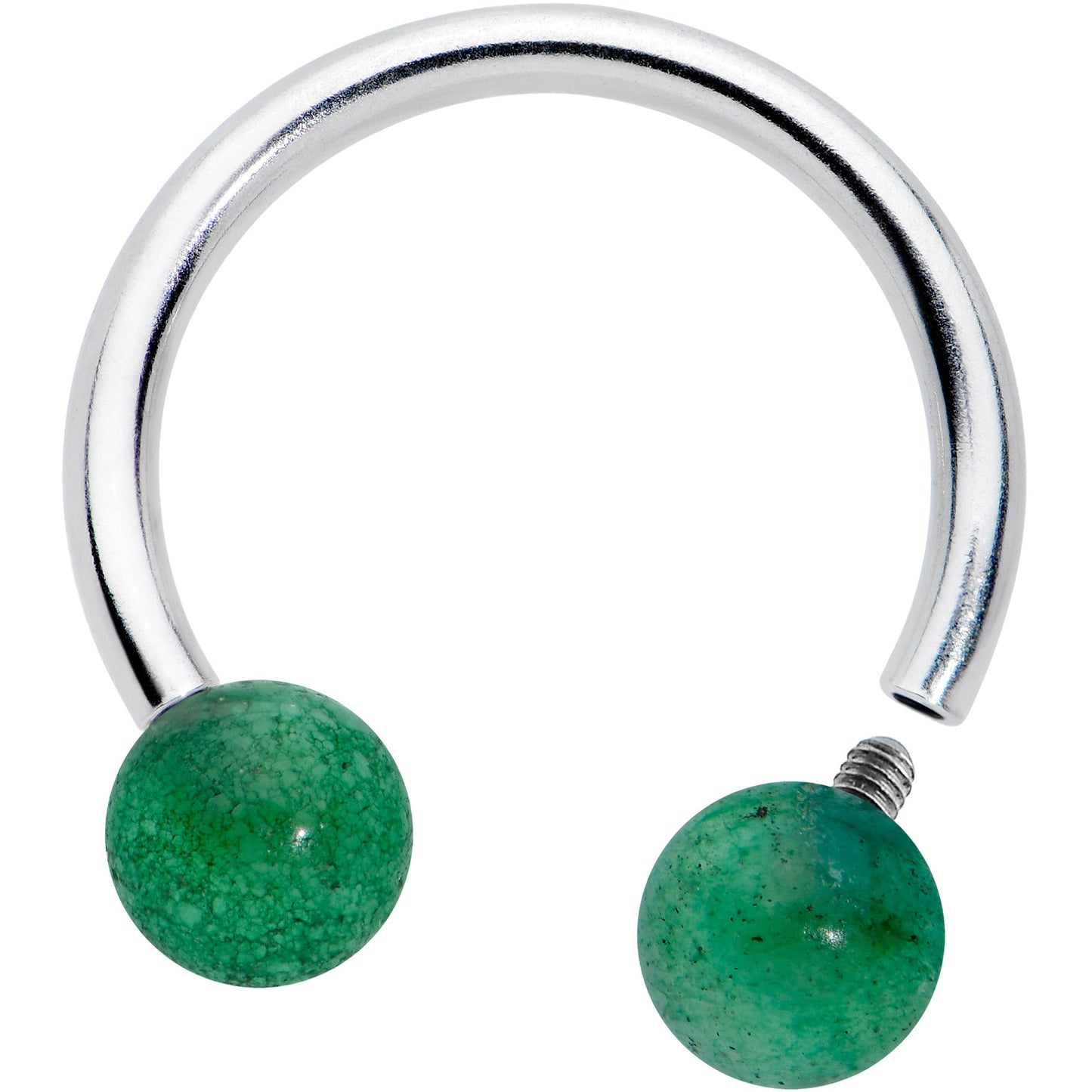 16G 3/8 Green Stone Ball End Internally Threaded Horseshoe