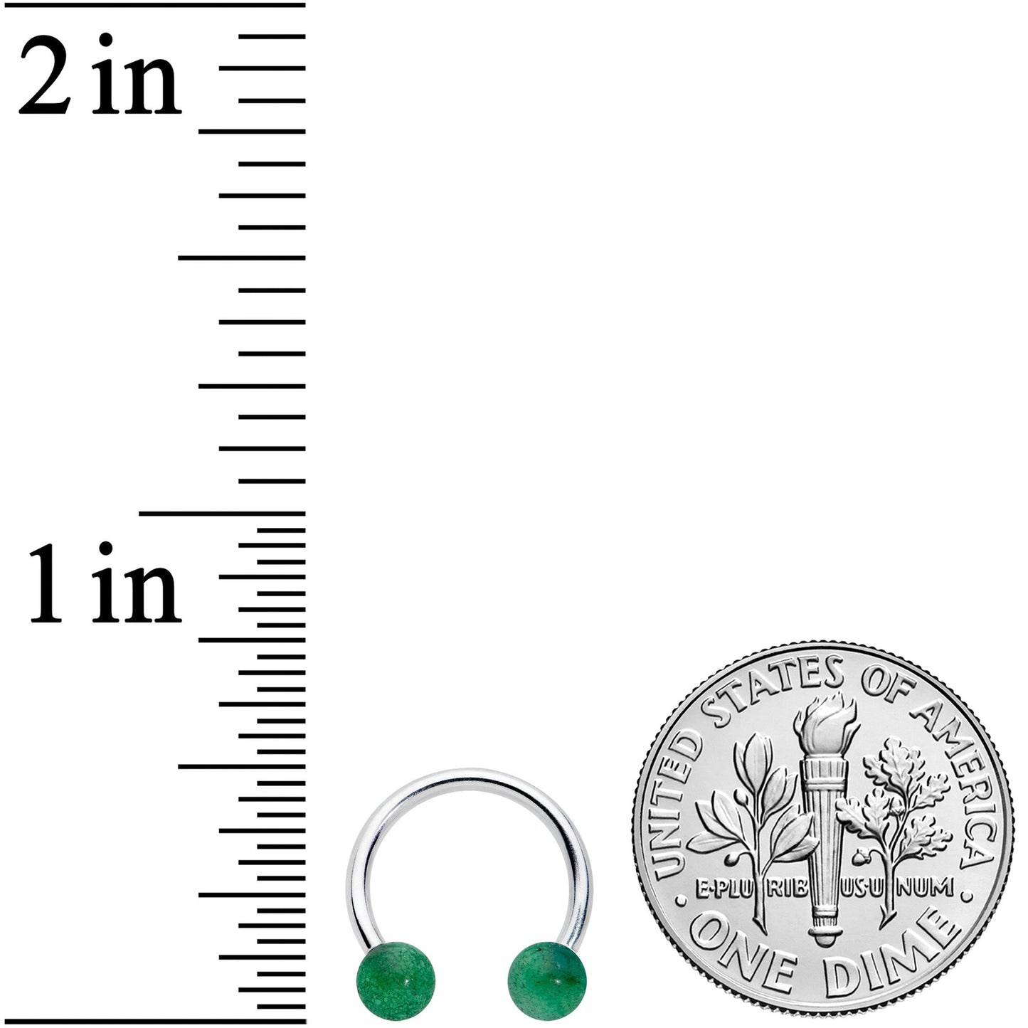 16G 3/8 Green Stone Ball End Internally Threaded Horseshoe