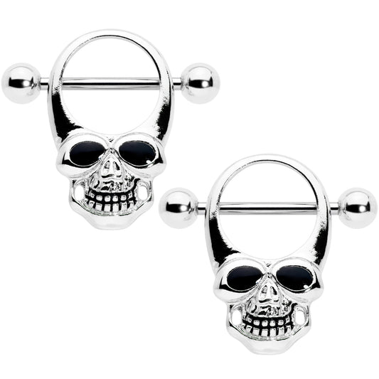 14G 1/2 Grinning Skull Halloween Nipple Shield Set