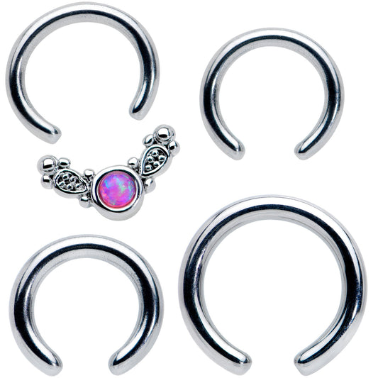 14 16G 1/4 5/16 Pink Synthetic Opal Ornate Captive Ring Set of 4