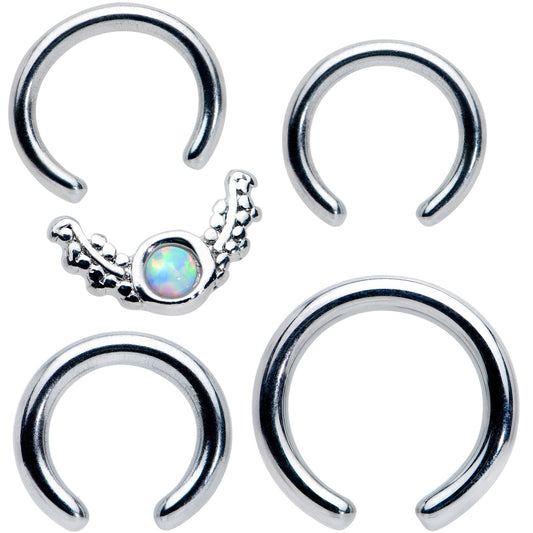 14 16G 1/4 5/16 White Synthetic Opal BCR Captive Ring Set of 4