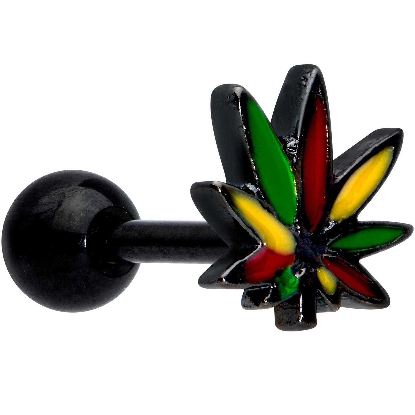 16G 1/4 Black Multicolor Pot Leaf Cartilage Tragus Earring