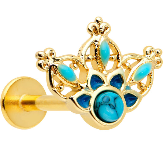 16G 5/16 Turquoise Gold Tone Opulent Flower Labret Monroe Tragus