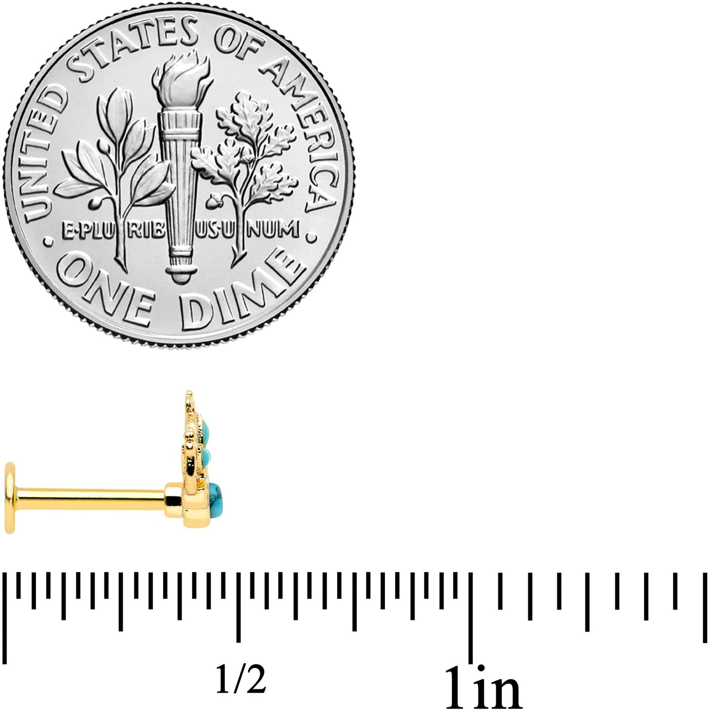 16G 5/16 Turquoise Gold Tone Opulent Flower Labret Monroe Tragus