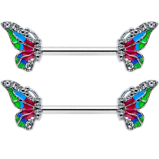 14G 1/2 Clear Gem Bright Beauty Butterfly Barbell Nipple Ring Set