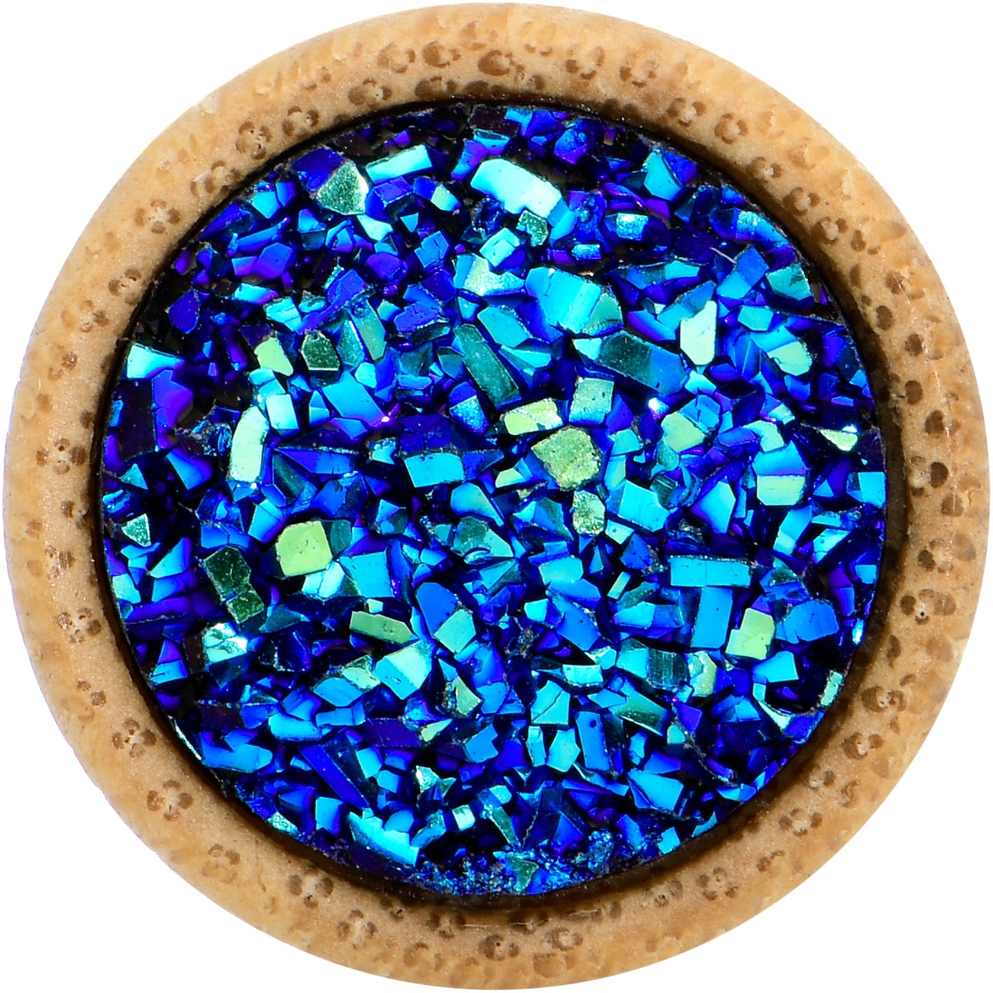 7/16 Blue Druzy Stone Wood Saddle Plug Set