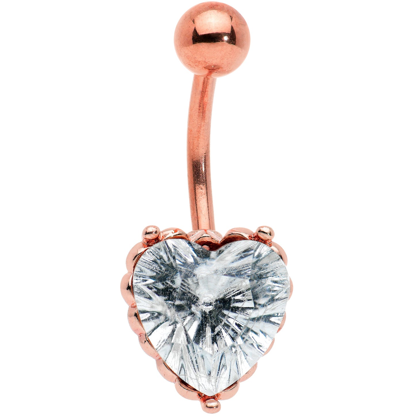Clear CZ Gem Rose Gold Tone Great Big Heart Valentines Day Belly Ring