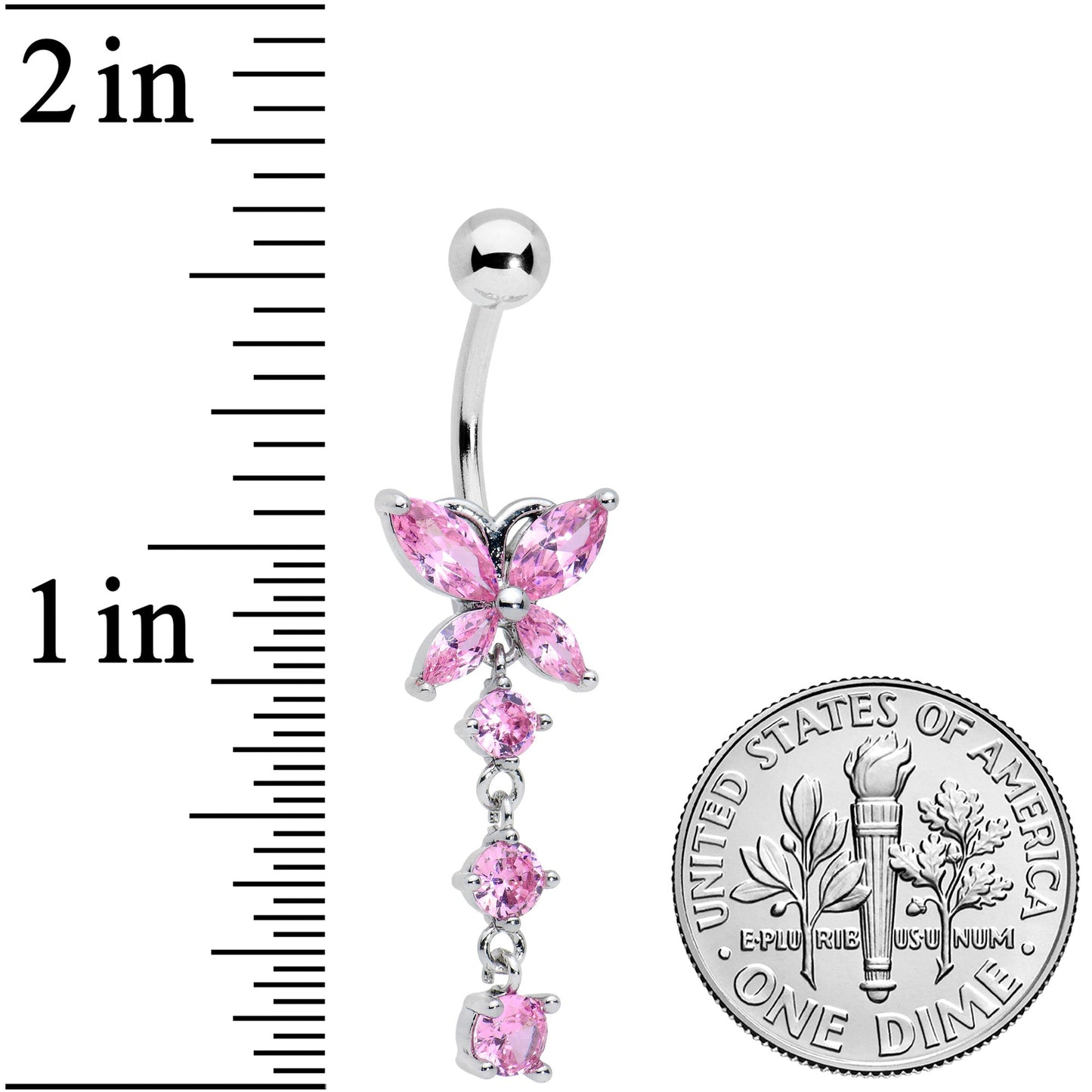 Pink CZ Gem Open Wing Butterfly Dangle Belly Ring
