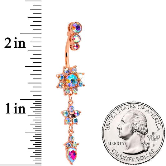 Aurora Gem Rose Gold Tone Triple Drop Star Dangle Belly Ring