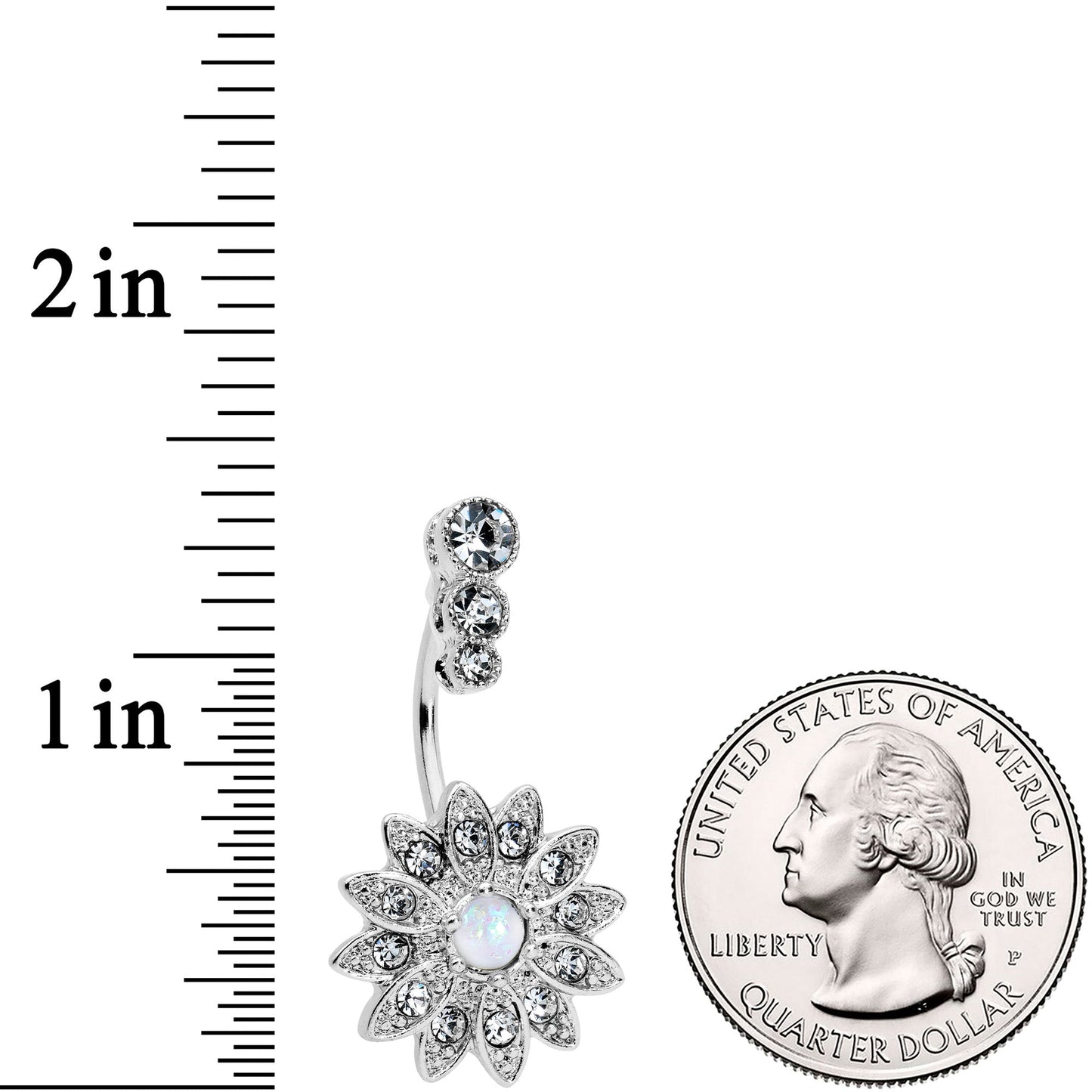 White Faux Opal Clear Gem Triple Drop Floral Belly Ring