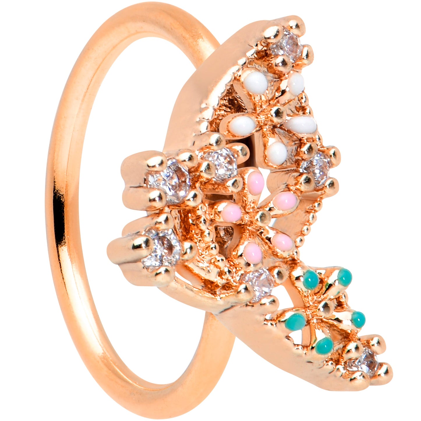 20G 5/16 Clear CZ Gem Rose Gold Hue Abstract Butterfly Nose Hoop