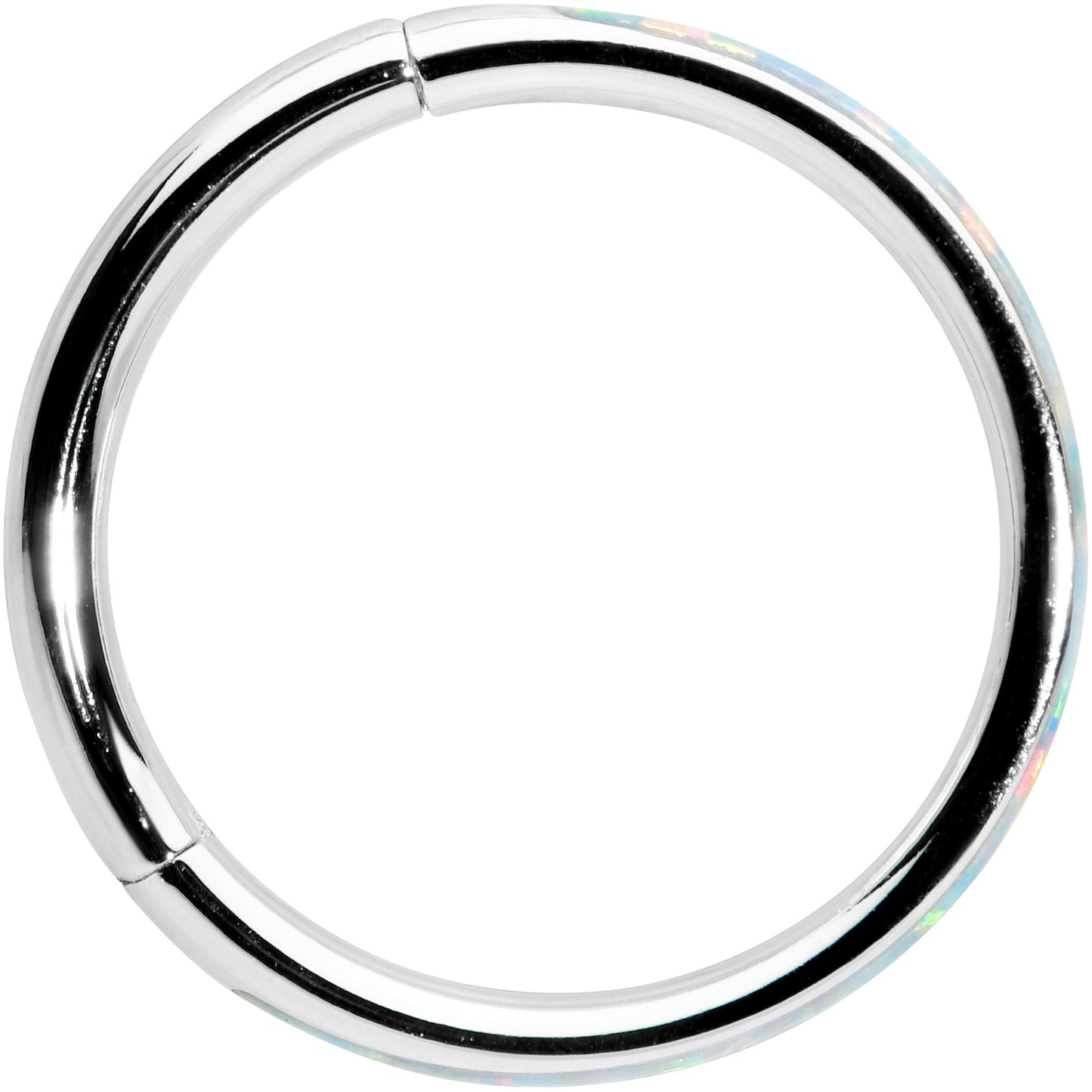16G 3/8 White Synthetic Opal Forward Facing Hinged Segment Ring