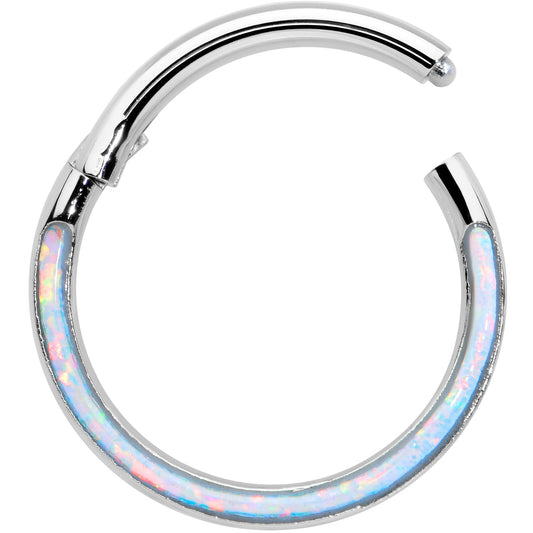 16G 3/8 White Synthetic Opal Bottom Curve Hinged Segment Ring