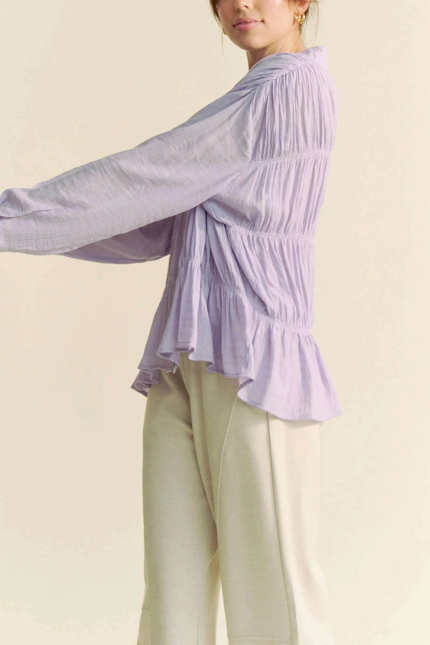 Davi & Dani Ruched All Over Button Front Shirt
