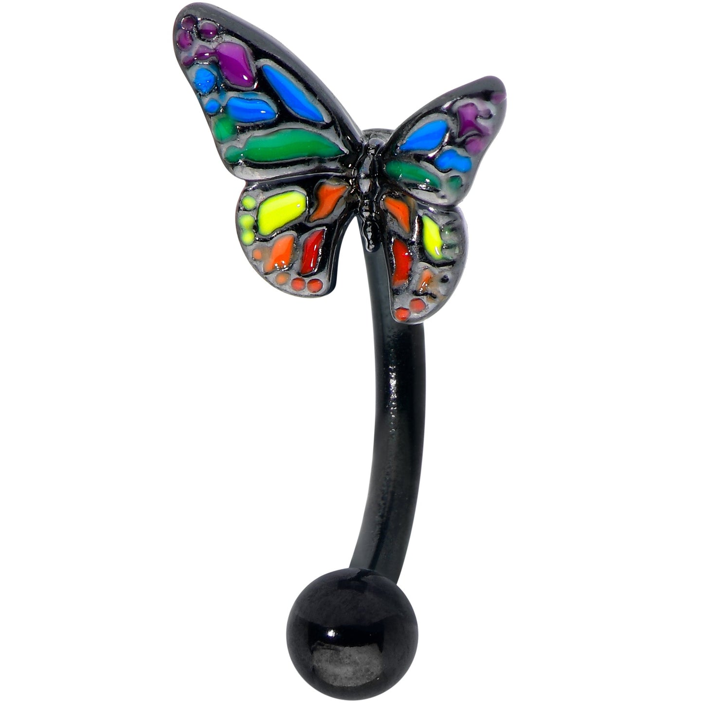 16G 5/16 Black Rainbow Pride Butterfly Curved Eyebrow Ring