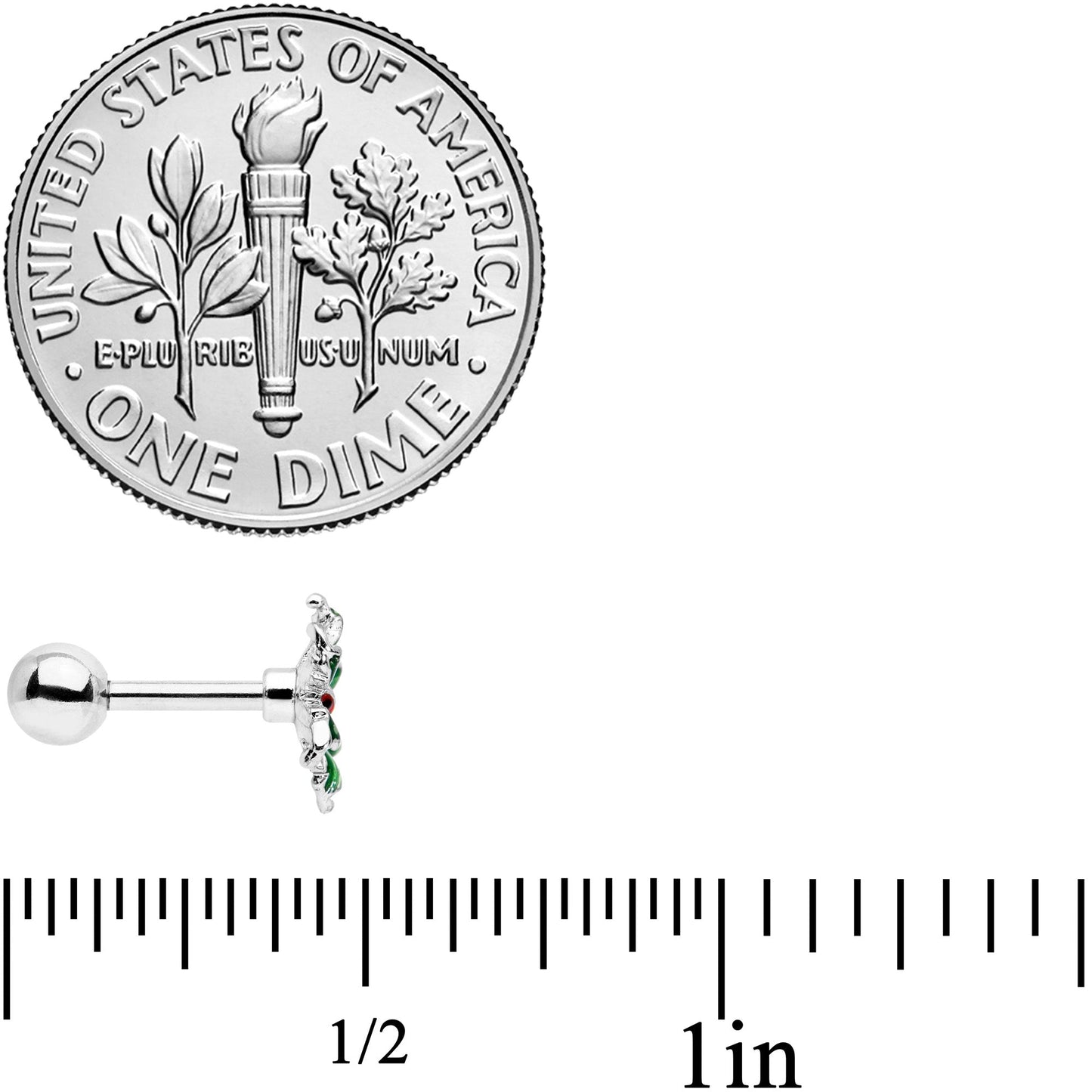 16G 1/4 Tiny Ladybug Leaves Cartilage Tragus Earring