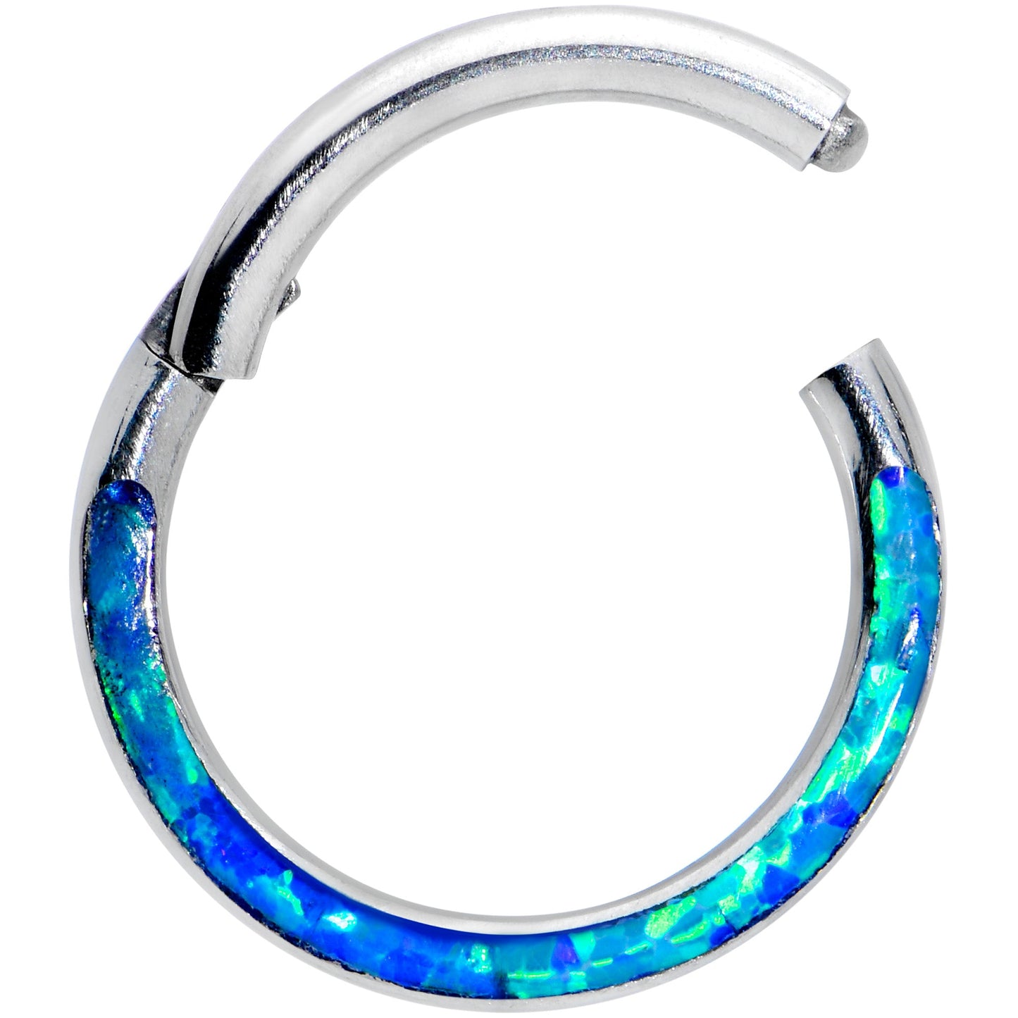 16G 5/16 Blue Synthetic Opal Bottom Curve Hinged Segment Ring