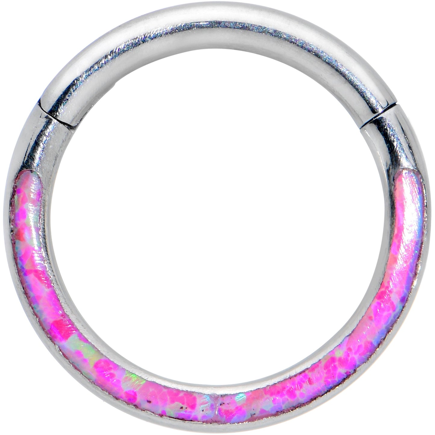 16G 5/16 Pink Synthetic Opal Bottom Curve Hinged Segment Ring