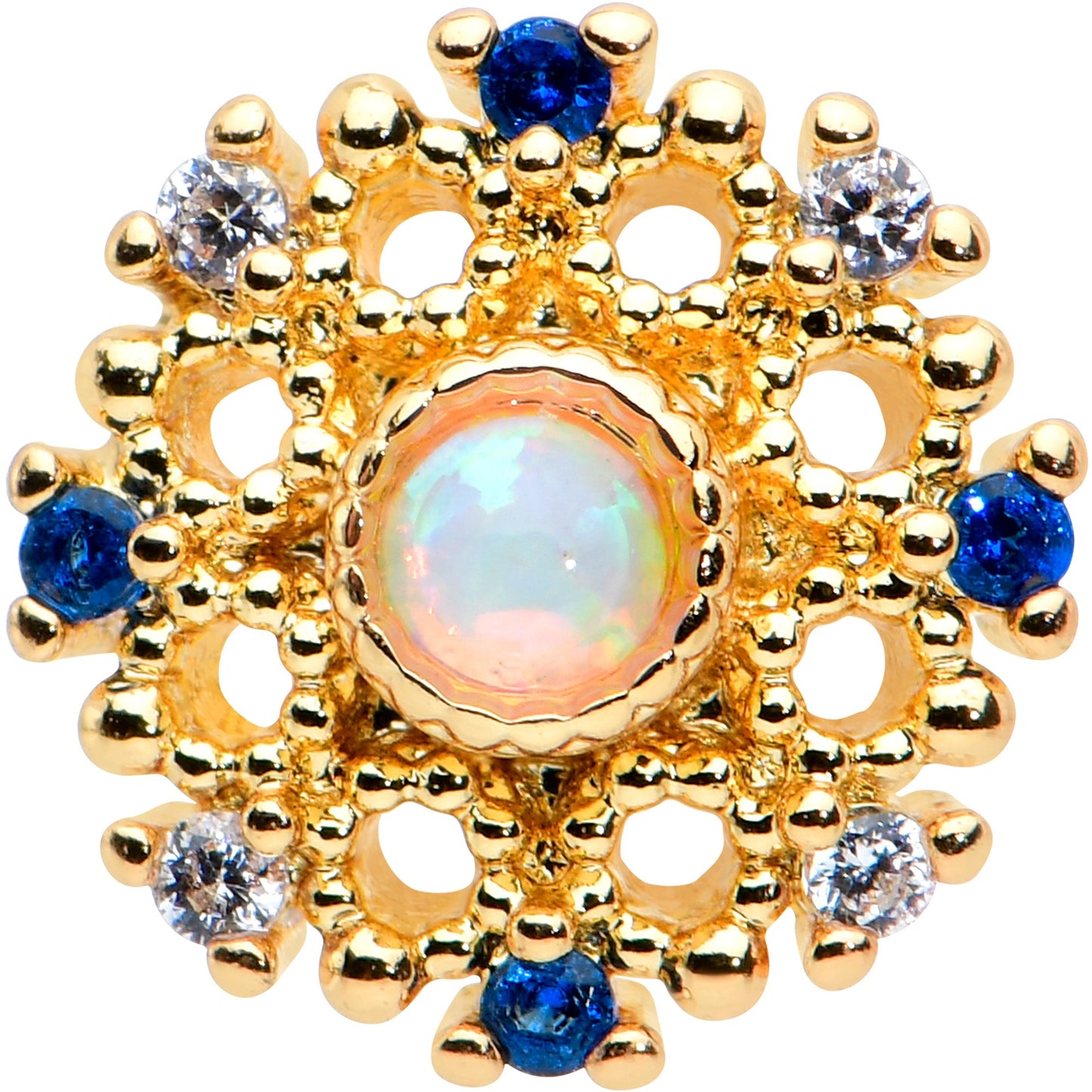 16G 1/4 White Synthetic Opal Gold Tone Sun Labret Monroe Tragus