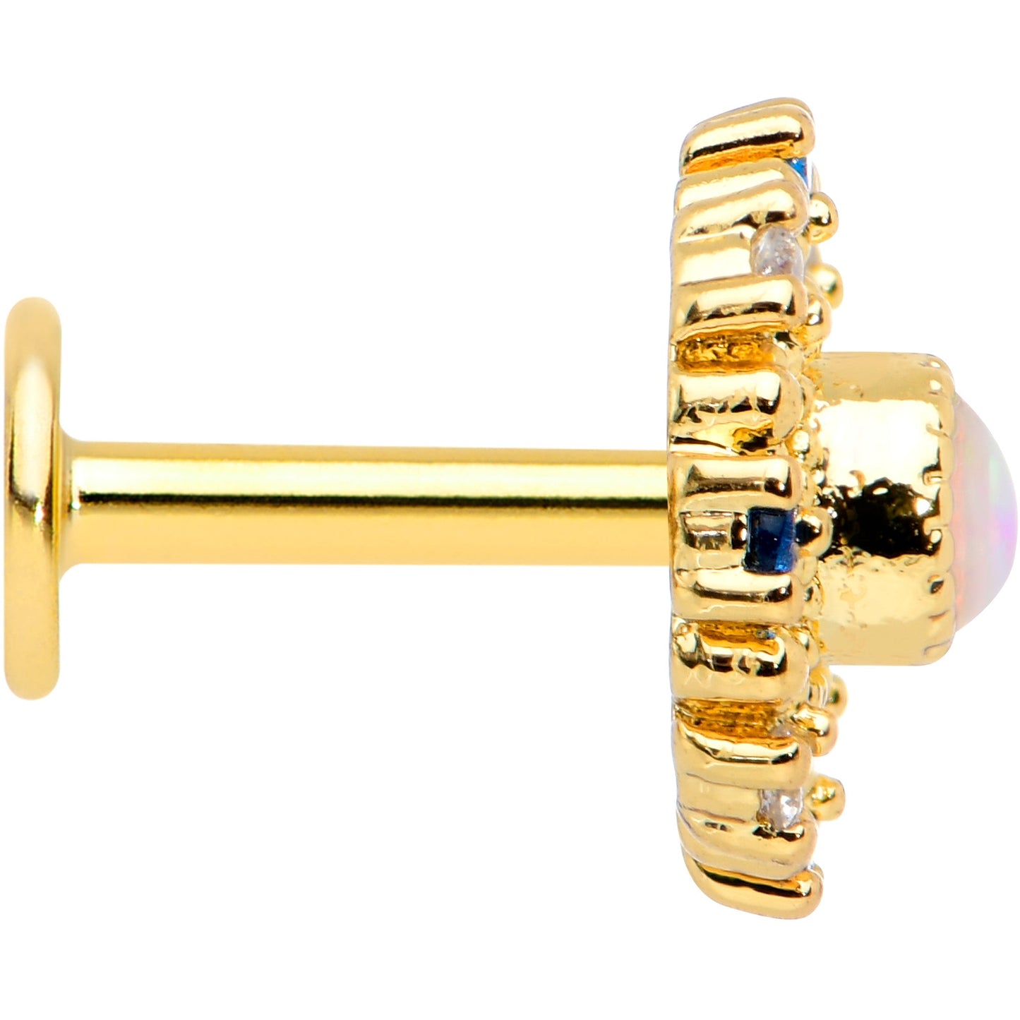 16G 1/4 White Synthetic Opal Gold Tone Sun Labret Monroe Tragus