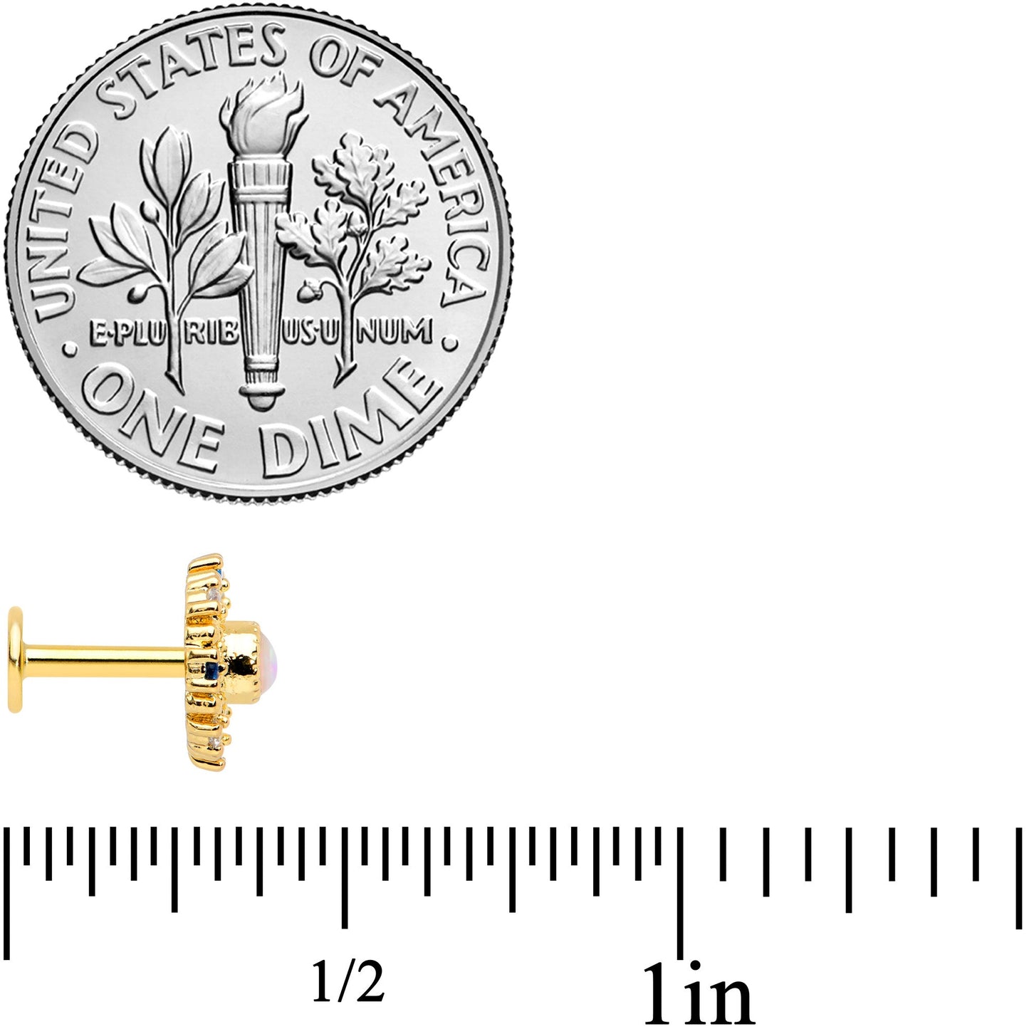 16G 1/4 White Synthetic Opal Gold Tone Sun Labret Monroe Tragus