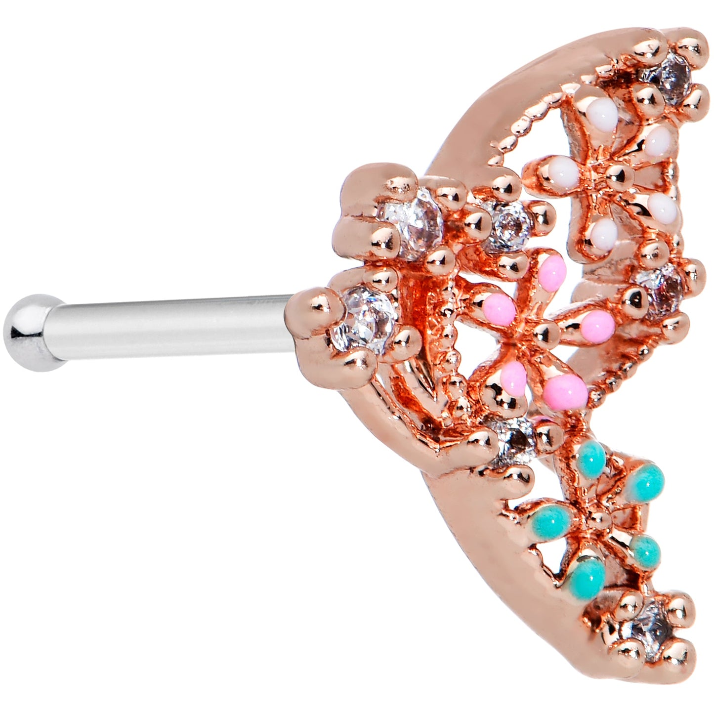 20G 1/4 Clear CZ Gem Rose Gold Tone Abstract Butterfly Nose Bone