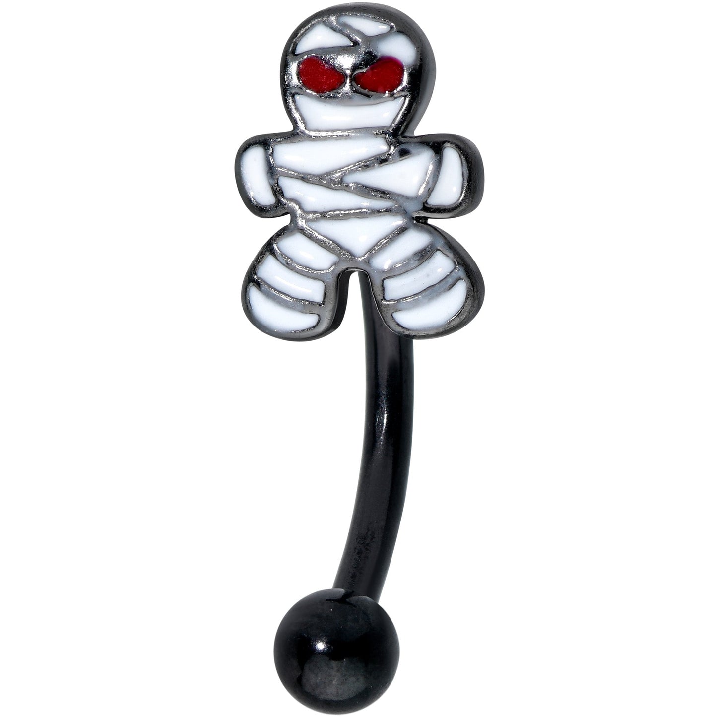 16G 5/16 Black Red Eyed Mummy Halloween Curved Eyebrow Ring